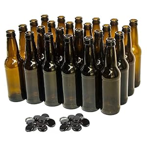 North Mountain Supply 12 Ounce Long-Neck Amber Beer Bottles – Case of 24 – Includes 48 Black Crown Caps