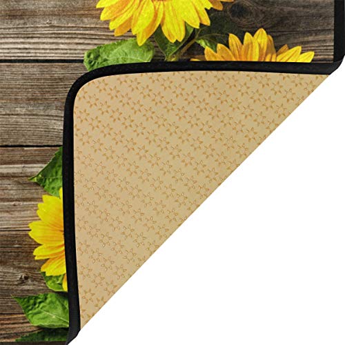 Susiyo Kitchen Rug Mat, Yellow Sunflowers On Wooden Board Kitchen Mat Anti-Fatigue Comfort Floor Mat Non Slip Oil Stain Resistant Easy To Clean Kitchen Rug Bath Rug Carpet For Indoor Outdoor Doormat #TOP2