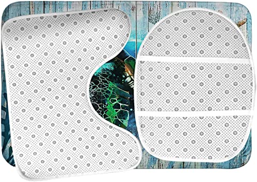 Badezimmerteppich-Set, 3-teilig, Wasserfarben, Meeresschildkröte, Koralle, Seestern, Holzbrett, waschbare Badeteppiche, rutschfest, mit Rückenpolster, Konturteppich und Toilettendeckelbezug – Bild 6