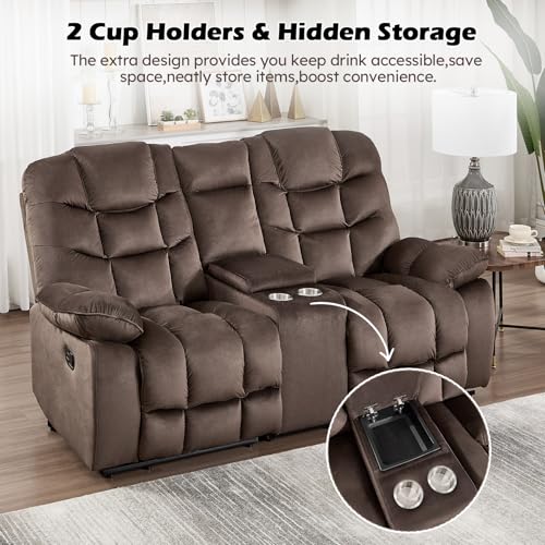 Image of HAOMARKETS Power Recliner Chair with Massage and Heat, 41 inch Wide Electric Reclining Chairs with USB Port, Breathable Fabric Overstuffed Reclining Sofa for Living Room, Brown