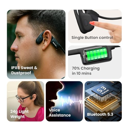 Image of ng Earsafe Pro Mini Bone Conduction Headphone, Bluetooth Wireless Open Ear Design, IPX6 Waterproof V5.3 Headphone for Sport & Cycling & Workout, 10min Fast Charge, 9h Playtime, Lightweight (Black)