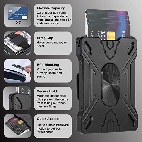 Wallet for Men with Smart Pop Up Mechanism, Men's Minimalist Wallet with Expandable Backplate& Strap Metal Money Clip, Slim RFID Blocking Aluminum Credit Card Holder3