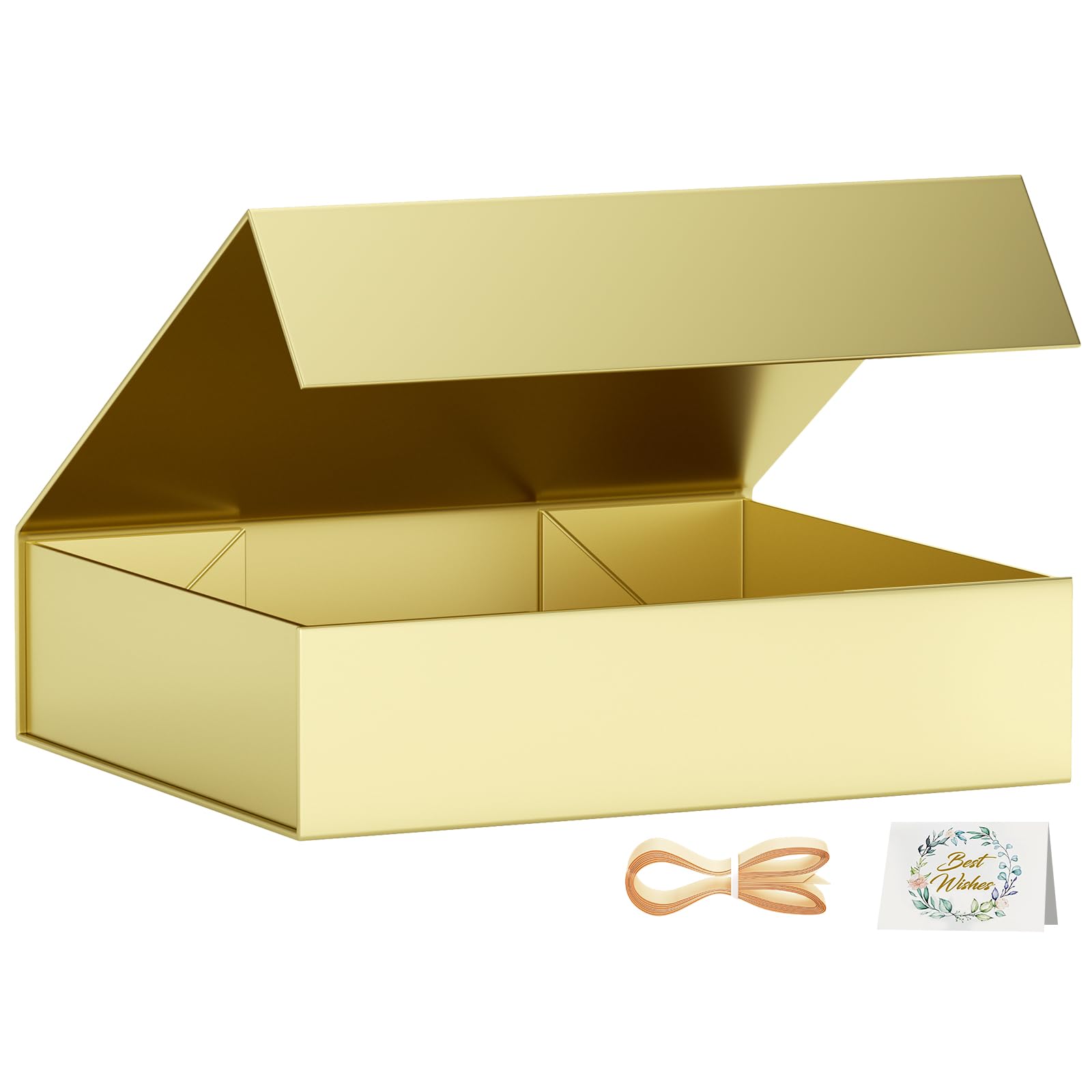 1 Pack Gift Boxes, 30 x 20 x 7.6 cm Gift Boxes for Presents with Lids Magnetic Closure Rectangle Collapsible for Groomsman Proposal Box, Wedding, Christmas, Halloween, Birthday Gift (Gold)