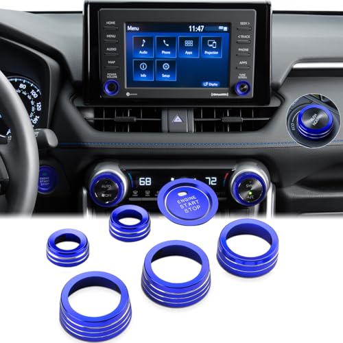 Auovo AC Knob Cover Compatible with Toyota RAV4 Accessories 2022 2021 2020 2019 Rav4 Radio Volume Tune Drive Mode Control Switch Trim Air Conditioning Knob Cover Ring 7pcs (Dark Blue, Version 2)