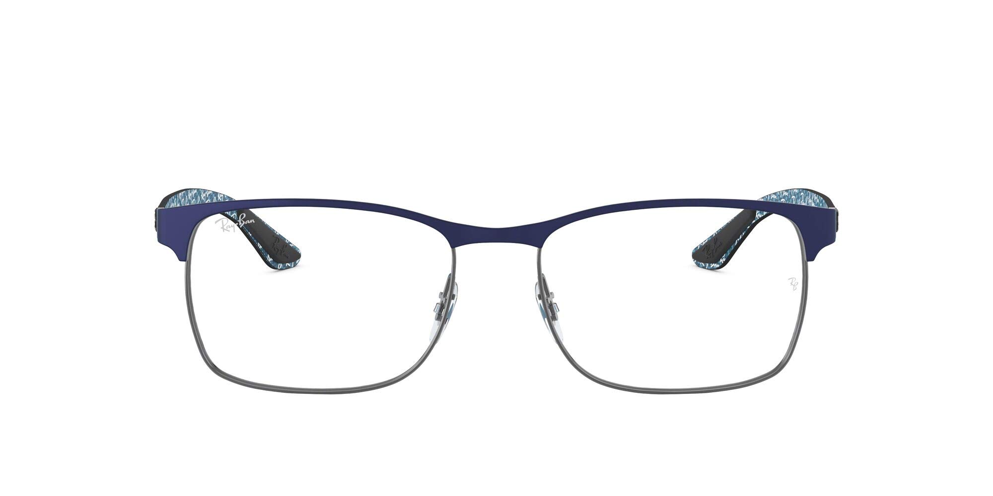 Ray-Ban RX8416 Metal Square Prescription Eyeglass Frames, Gunmetal/Matte Blue/Demo Lens, 53 mm