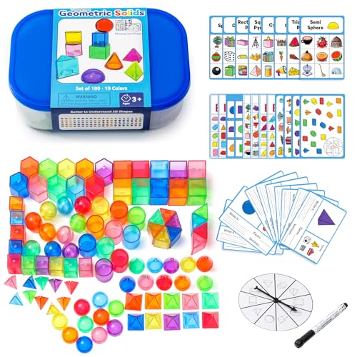 Odoorgames 100 Pcs 3D Shapes for Teaching - Geometric Solids and Geometry Manipulatives for Classroom - Enhance Learning Experience