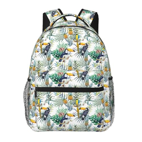 Mochila de hojas tropicales perfecta para escapadas de fin de semana al aire libre