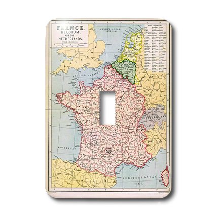 Carte de France Belguim et Pays-Bas motif cartographie ancienne cache interrupteur