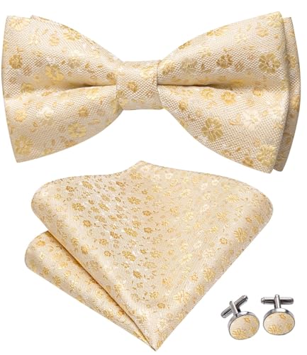 Image of Hi-Tie Bow Ties for Men Pre-Tied Pocket Square with Cufflinks Mens Bowtie Sets for Wedding Formal Party