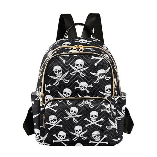 Image of Pirate Skull Quilted Backpack Purse for Women Fashion Small Backpack M | Shoulder Bag Travel Casual Daypack