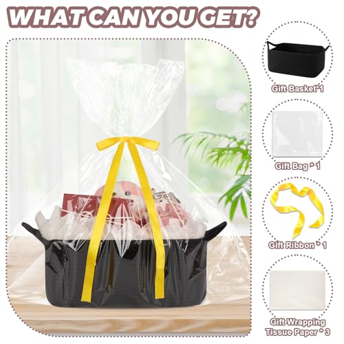 Image of OIASKET Gift Basket Empty with Handle, Small Woven Baskets for Gifts Empty | 13.6 inchx10 inchx5.9 inch, Baby Shower Toy Storage Baskets, Dog Toy Storage for Organizing, with Gift Bag Ribbon Tissue Paper