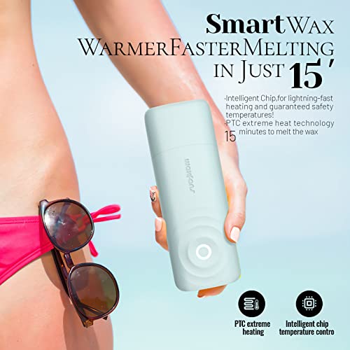Waxfans Waxing Kit With Smart Wax Warmer -Exact Wax Temperature Control,Easy To Use For Beginners Waxing At Home,Natural Rose Keep Skin Hydrated And Shiny,Great Gift Roll On Wax Kit（Green） #TOP3
