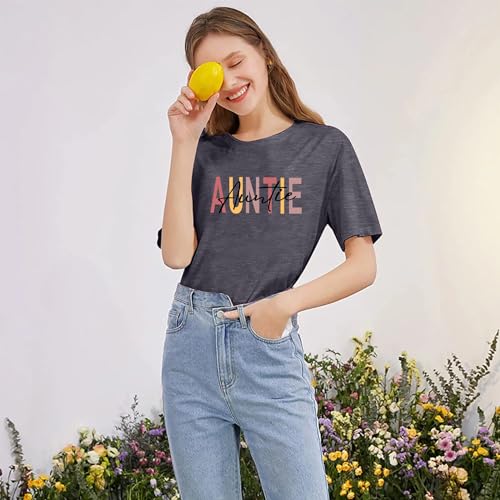 Image of Auntie Women Warm Lovely Love Print Blessing Holiday Summer Ladies Women Casual Short Sleeve T-Shirt.