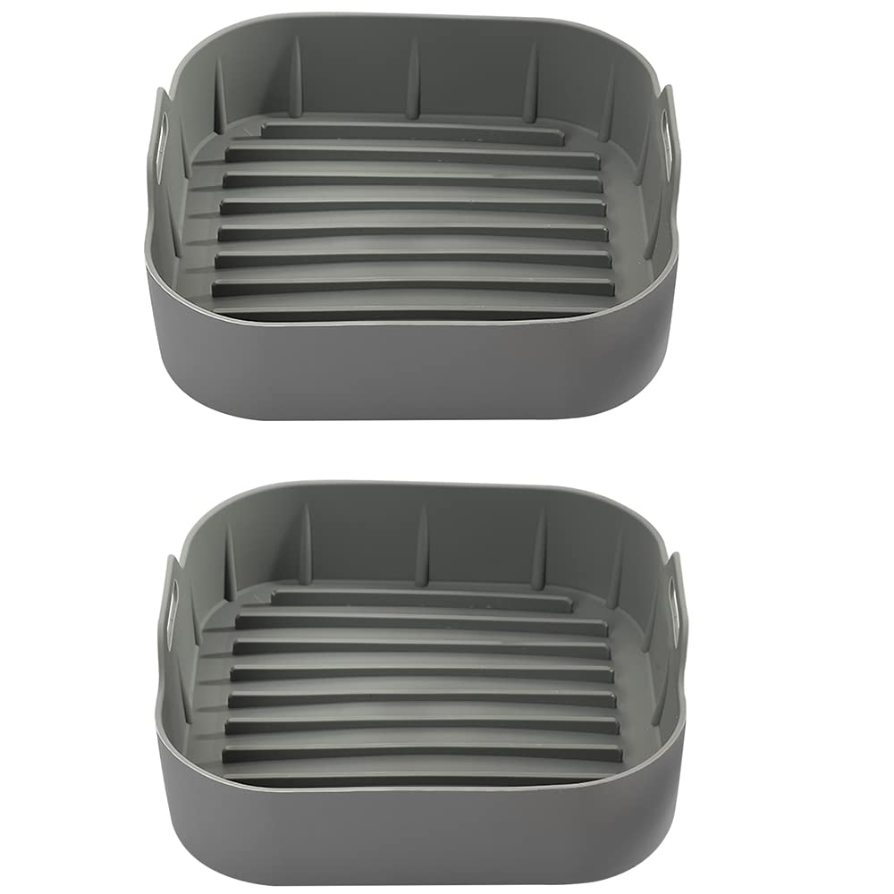 qxpdd Air Fryer Silicone Pot, Air Fryer Liners, Wiederverwendbar Antihaft Luftfritteuse Matten, Silicone Air Fryer Basket, Heißluftfritteusen Ofenzubehör Quadratisches Tablett (2 pcs)