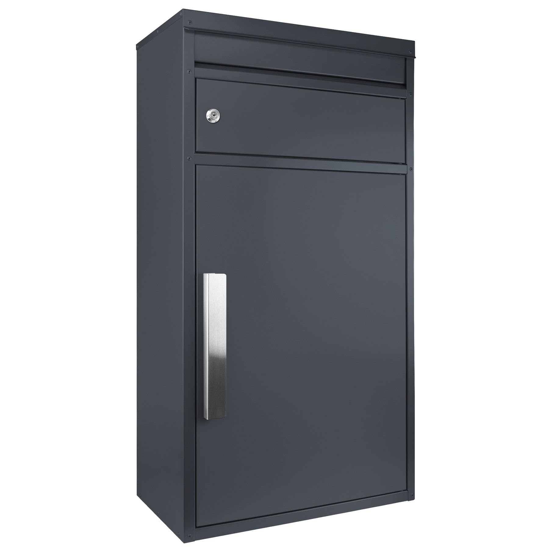 Paketbriefkasten XXL anthrazit mit Briefeinwurf wetterfest rostfrei freistehend Standbriefkasten draussen 65M Paketbox mit Briefkasten Paketkasten XXL Paketstation Paketfach RAL 7016