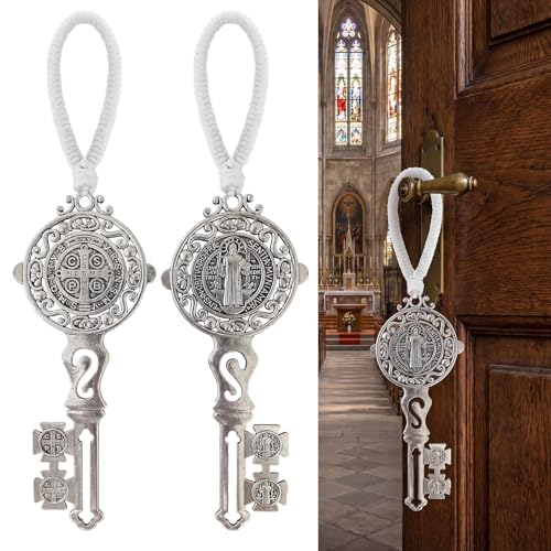 Novabright 2 Pcs St Benedict Medals Door Hanger Enamel Catholic San Judas Tadeo Jewelry for Protection Medalla De San Benedict and Crucifix Cross Gift for Home Door Wall Car Ornaments Decor