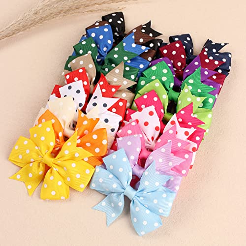 3 Inch Hair Bows For Baby Girls, Oaoleer 40Pcs Back To School Pinwheel Bows Grosgrain Ribbon Toddler Bows Clips Hair Barrettes Accessories For Girls In Pairs (40Pcs Polka Dot Bows) #TOP6