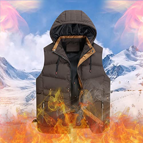Mouwloos Bodywarmer Vest Puffer Vest Down Gilet Vest Jacket, Down Ski Gilet Heren Hooded Bovenkleding Gilet Winter Fleece Gevoerd Body Warmer Mouwloze Outdoor WerkGilets ( Kleur: Koffie, Maat: 5XL) - Image 5