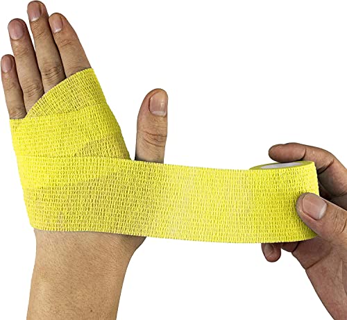 Image of A-Tape Cohesive Crepe (5cm X 4.5 mtr, Pack of 2) Elastic Self Adherent Crepe Bandage Breathable Self Adhesive Cohesive Bandage for Humans & Pets (Dogs, Cats, Birds) (5 cm) (Yellow)