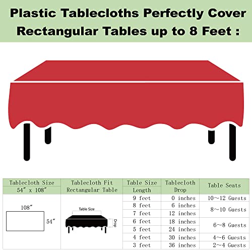 Plastic Red Tablecloths 3 Pack Disposable Table Covers 54 X 108 Inch Ruby Shine Red Table Cloths For Parties Anniversary Thanksgiving Christmas Graduation Wedding, Fits 6 To 8 Foot Rectangle Tables #TOP4