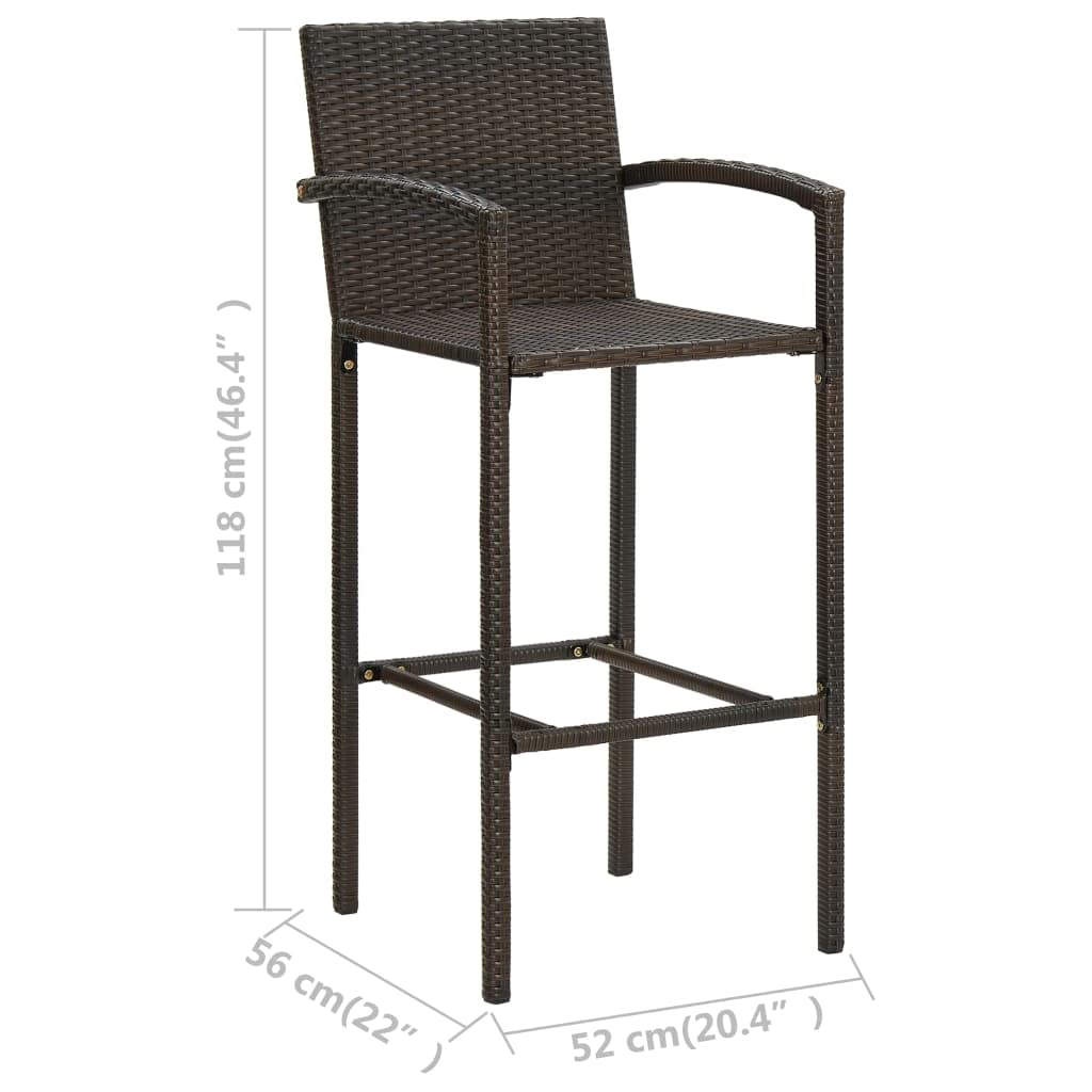 Stołek barowy 4 szt., brązowy polirattan, odporny na warunki atmosferyczne, z oparciem i podnóżkiem, stal malowana proszkowo, 52 x 56 x 118 cm, można układać w stos, idealny do ogrodu, na