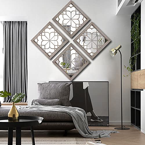 Wocred 2 Pcs Square Wall Mirror,Gorgeous Rustic Farmhouse Accent Mirror,Barn Wood Color Entry Mirror For Bathroom Renovation,Bedrooms,Living Rooms And More(12”X12”) #TOP4