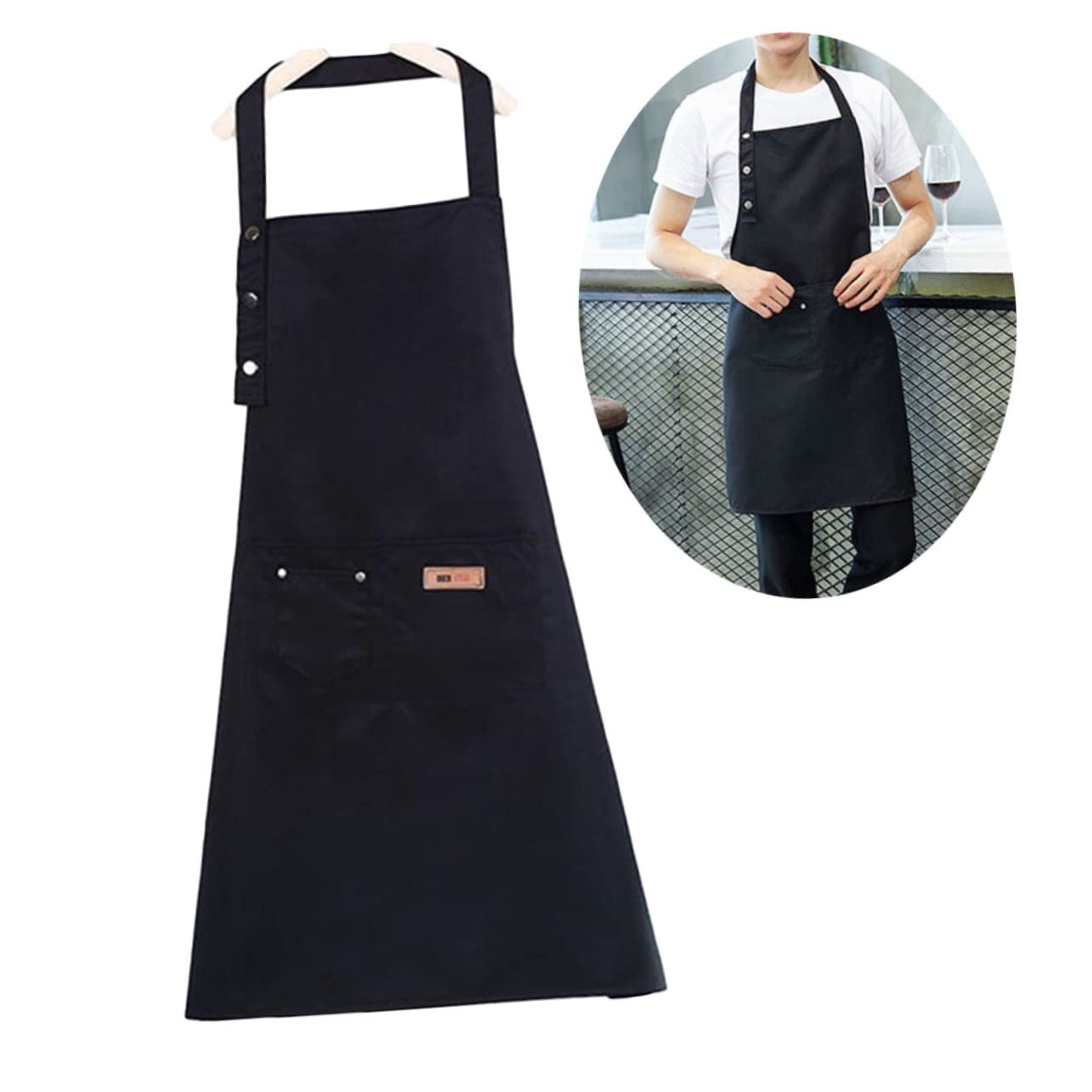 TOPBATHY 2piezas Delantal De Cocina Ajustable De Algodón Delantal Negro Unisex Para Cocinar Casa o Camping Diseño De Color