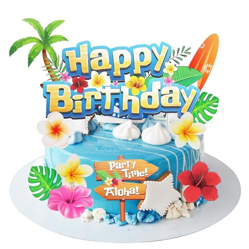 Conjunto de decoração para bolos havaianos para festas, tops versáteis com design tropical para 18 aniversários, celebrações e eventos (16 x 16 cm)