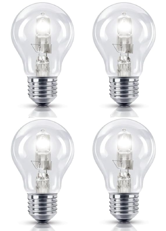4 Pack 70W =(100W) Eco Classic ES E27 A55 Bulbs, 100% Dimmable, 1200 Lumen, 2700K Warm White, AC 230V, Edison Screw, GLS Round, for Lamps, Wall Lights, Pendants