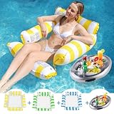 3-Pack Inflatable Pool Floats + Pool Ice Bar - All-in-One Floating Mat, Swim Bed, Party Pad, Swimming Circle，Quick Inflation for Adults, Water Recreation at Beach, Lake & Summer Pool Parties