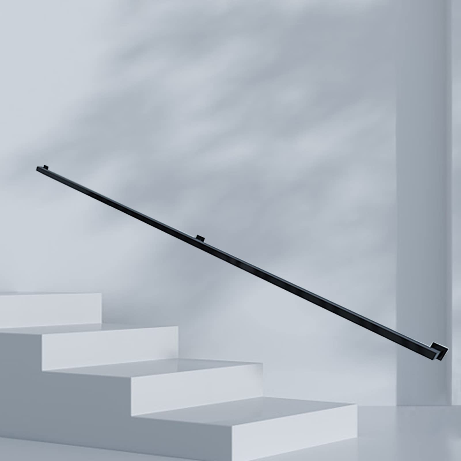 Stair Handrail Staircase Handrail Railing Banister, Industrial Black Metal Wrought Iron Square Pipe Indoor Outdoor Handrail Wall Mount Hand Railings Support Rod(8ft/240cm)