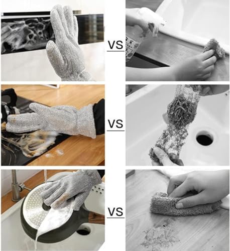 Image of GYOU Wire Dishwashing Gloves I Multipurpose Steel Washing Rags I Heat Insulation Anti-Hot Waterproof & Durable Reusable I Non-Scratch Glove for Kitchen Sinks Pots Pans Cleaning (2 Pair)
