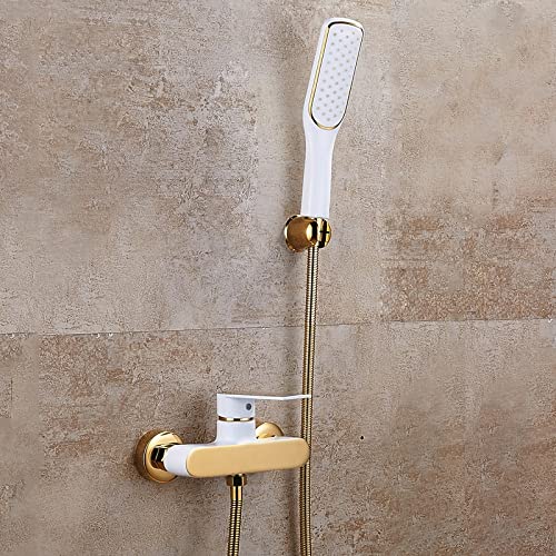 Robinet de douche mural blanc et chrome mitigeur laiton - 2