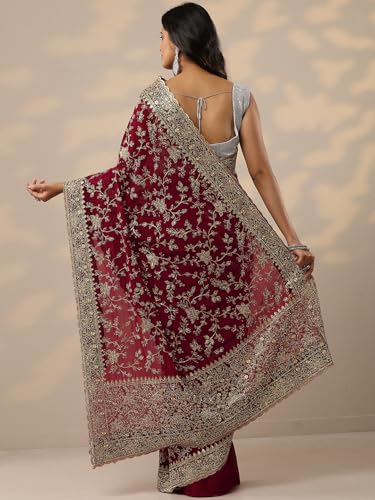 Image of Libas Embellished Georgette Saree for Women With Unstitched Blouse Piece | Traditional Saree for Festive & Wedding