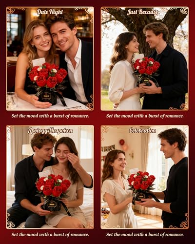 ROKR 3D Puzzles DIY Building Kit,9 Burgundy Roses Bouquet in Gift Box,Snap Together Flowers for Home Decor - image 7