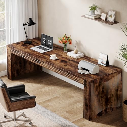 Image of Tribesigns 79-Inch Extra Long Desk, Two Person Double Desk for Home Office, Wooden Long Computer Desk Writing Table for Office, Vintage Brown