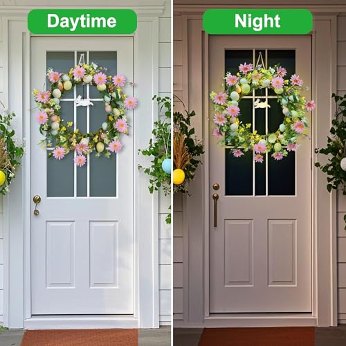 DRDUDU-19-Inch-Easter-Wreath–Lighted-Easter-Decorations-for-Home-with-Timer-Egg-Wreath-with-Bunny-Flowers-Spring-Decor-for-Front-Door-Mantel-Wall-Indoor-Outdoor-Holidays DRDUDU 19 Inch Easter Wreath–Lighted Easter Decorations for Home with Timer Egg Wreath with Bunny Flowers Spring Decor for Front Door Mantel Wall Indoor Outdoor Holidays