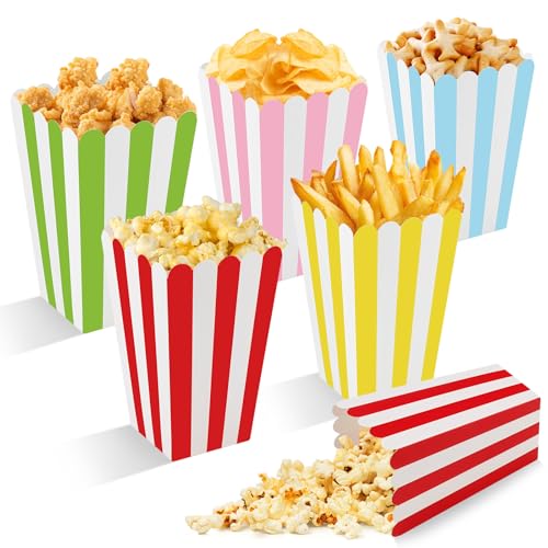 Wozzies 75 Piezas Caja de Palomitas de Maíz, 5 Colores Clásica Cajas Palomitas, Cubo Palomitas, Bolsas Pequeñas para Palomitas de Maíz, para Fiestas, Bodas, Películas