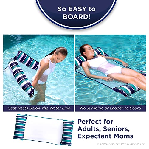 Image of Aqua Original 4-in-1 Monterey Hammock XL Pool Float & Water Hammock - Multi-Purpose, Inflatable Pool Floats for Adults - Patented Thick, Non-Stick PVC Material - Teal /Navy Stripe