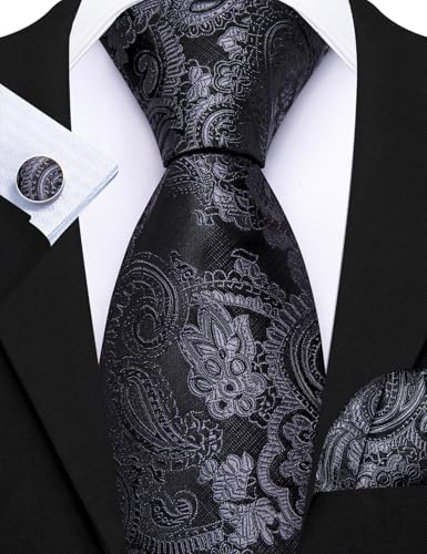 Image of Barry.Wang Men 6PCS Tie Silk Gift Necktie Clip Woven Tie Sets Party