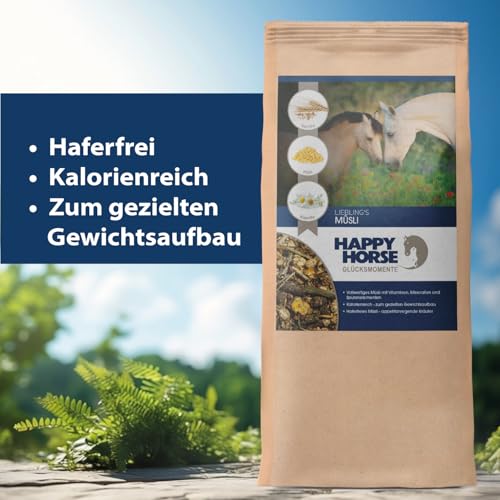 Happy Horse Lieblings Kräuter – Pferdemüsli 14 kg | Haferfreies Kräutermüsli für schwerfuttrige Pferde | Pferde Müsli mit hohem Strukturanteil | Mineralfutter mit Pfefferminze, Rosmarin & Luzerne