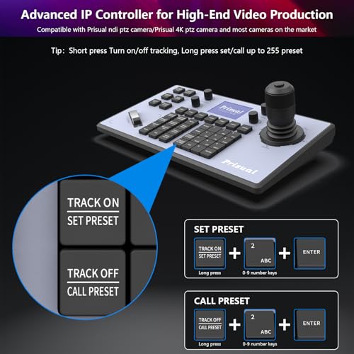 Prisual-PTZ-Camera-Controller-PoE-4D-Joystick-LCD-Screen-Setup-Elevate-Your-Church-Live-Streaming-with-VISCA-is-Fully-Compatible-and-extensible-Pelco-DP-RS232-RS485-TEM-JOY1