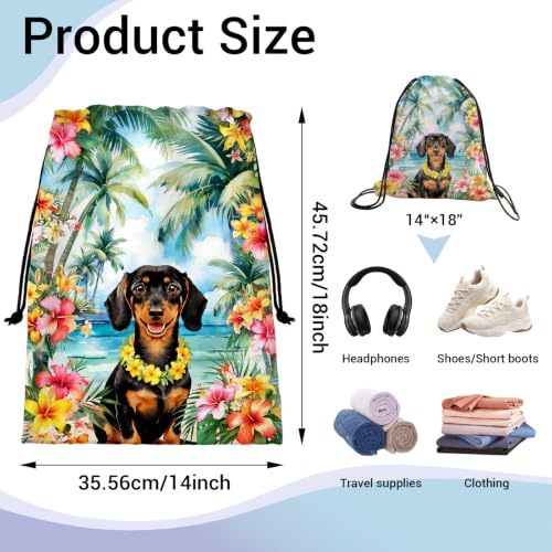 Image of Dachshund Flower Drawstring Bag Gym Pouch Bags for Storage Cloth Shoes