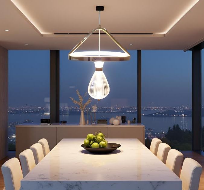 Image of Lyse Decor Chandelier, Jhumar Light for Hall Ceiling, Jhoomer for Living Room, Creative 3 Ring Hanging Pendant Lamp with Height-Adjustable for Bedroom, Dining Room (Clear)