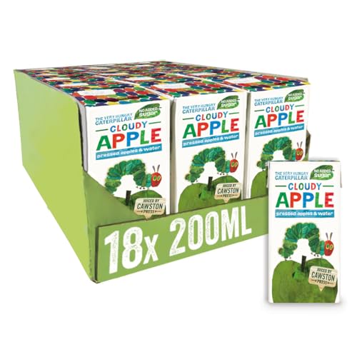 Cawston Press The Very Hungry Caterpillar Fruit Water Kids Drink | Pressed Apple Flavoured Water | 200ml x 18 Pack Apple Juice Cartons | School Approved No Added Sugar Vegan | For Kids Lunchbox