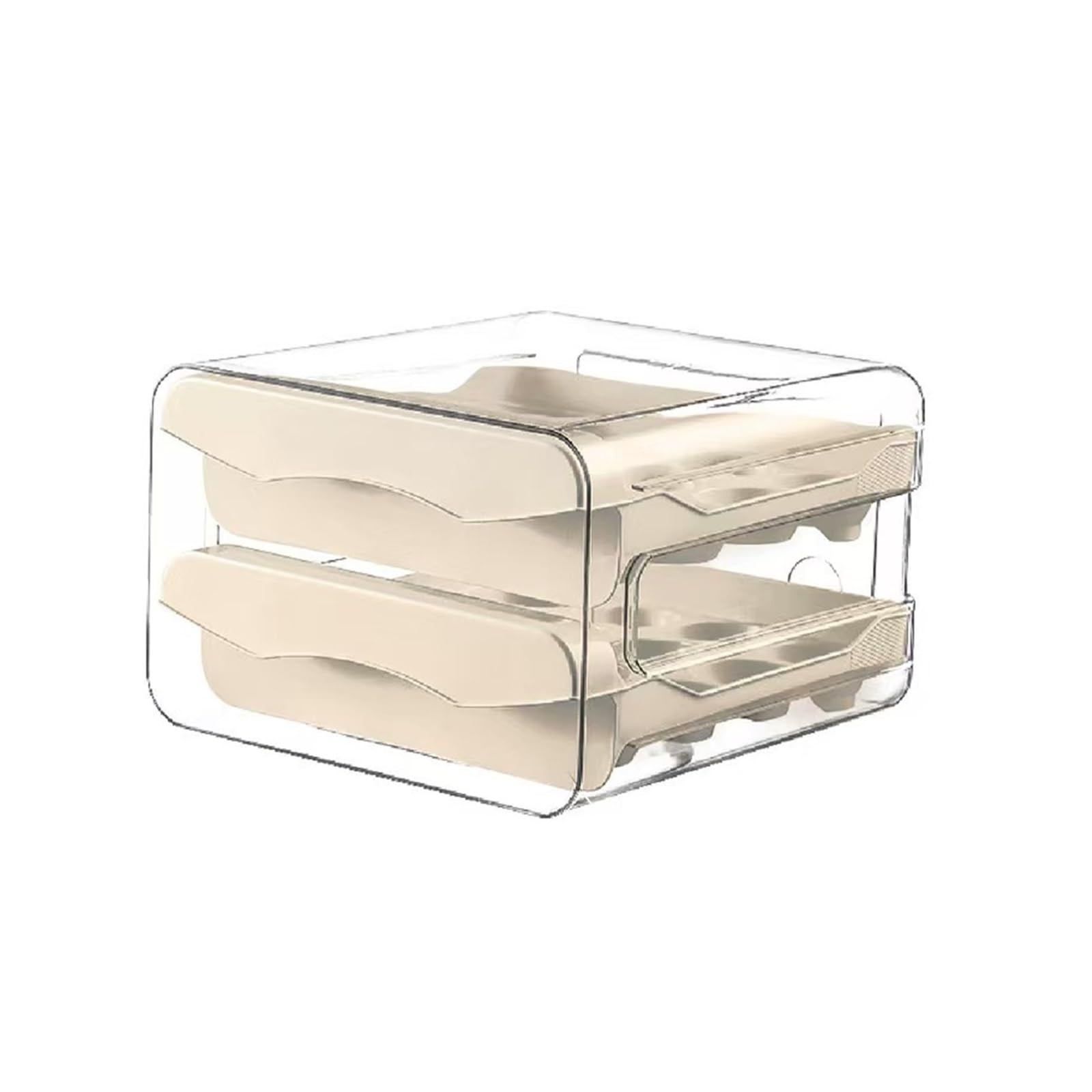 HXPFVCBHS Egg Storage Box With Automatic Rolling Egg Rack, Double-layer Drawer-style Storage Box.(Beige)