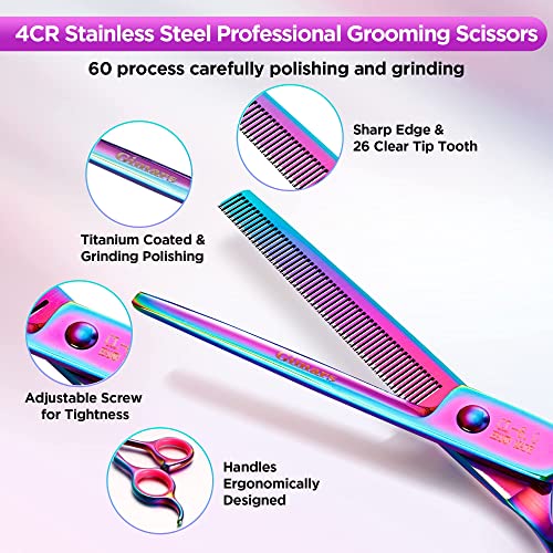 Image of Gimars Professional 4CR Stainless Steel 6 in 1 Grooming Scissors for Dogs with Safety Round Tip, Heavy Duty Titanium Coated Pet Grooming Scissor for Dogs, Cats and Other Animals