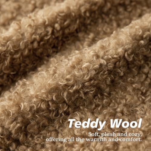 Image of Foindtower Set of 2 Curly Teddy Wool Pillow Covers Decorative Boucle Textured Lumbar Throw Pillow Faux Fur Pillowcases Sheepskin Cushion Case for Sofa Bedroom Car 12 inchx20 inch Bronze