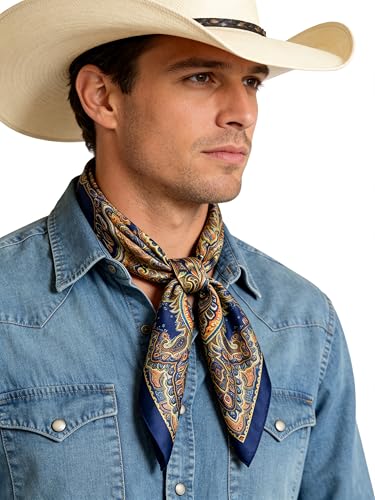 Image of 35 inch Men's Silk Cowboy Scarf - Oversized Western Bandana Neckwear, Large Square Scarf with Gift Packaging