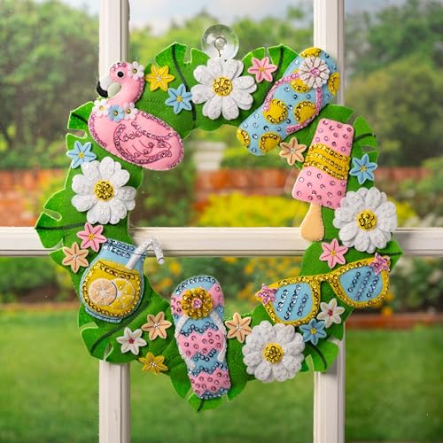 Image of Bucilla Felt Applique Wreath Making Kit, Summer Fun, Perfect for Holiday DIY Arts and Crafts, 89706E
